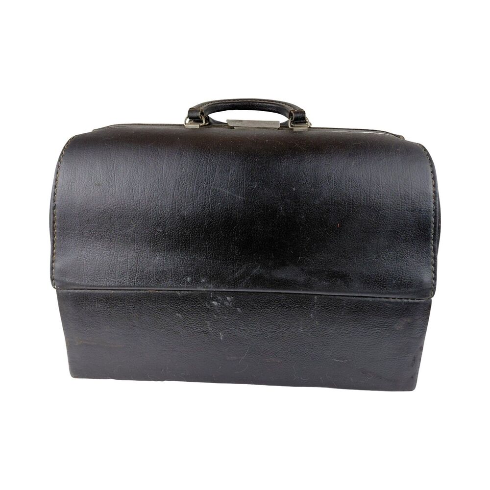VTG 1960s Emdee Schell Black Leather Doctors Bag With Metal Hardware Model 53127